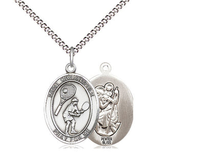 St Christopher Tennis Catholic Patron Saint Medal, pewter, Bliss Manufacturing