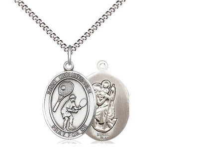 St Christopher Tennis Catholic Patron Saint Medal, sterling silver, Bliss Manufacturing