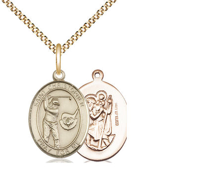 St Christopher Golf Player Medium Catholic Patron Saint Medal, gold-filled, Bliss Manufacturing