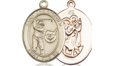 St Christopher Golf Player Medium Catholic Patron Saint Medal, 14kt gold, Bliss Manufacturing