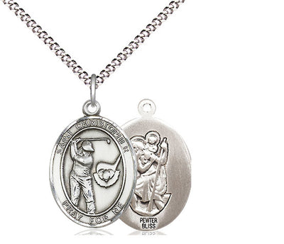 St Christopher Golf Player Medium Catholic Patron Saint Medal, pewter, Bliss Manufacturing