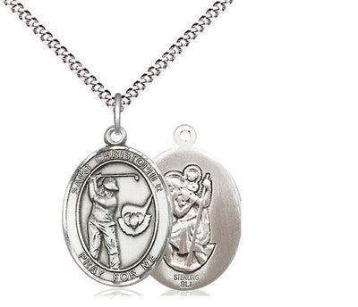 St Christopher Golf Player Medium Catholic Patron Saint Medal, sterling silver, Bliss Manufacturing