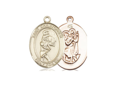 St Christopher Softball Player Catholic Patron Saint Medal, 14kt gold, Bliss Manufacturing
