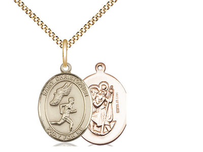St Christopher Track & Field Catholic Saint Medal, gold-filled, Bliss Manufacturing