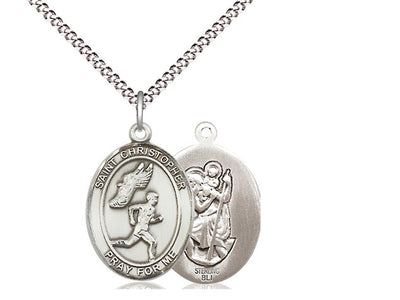 St Christopher Track & Field Catholic Saint Medal, sterling silver, Bliss Manufacturing