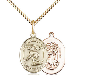St Christopher Swimming Catholic Patron Saint Medal, gold-filled, Bliss Manufacturing