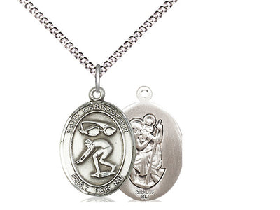 St Christopher Swimming Catholic Patron Saint Medal, sterling silver, Bliss Manufacturing