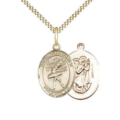 St. Christopher Dance 14kt Gold-filled Oval Oval Medal with Gold-plate Curb Chain, Measures 3/4-inch tall by 1/2-inch wide, Bliss Manufacturing