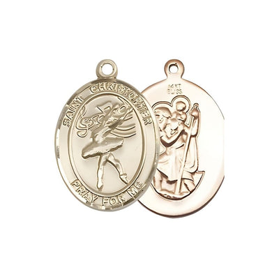 St. Christopher Dance 14kt Gold Oval Oval Medal, Measures 3/4-inch tall by 1/2-inch wide, Bliss Manufacturing