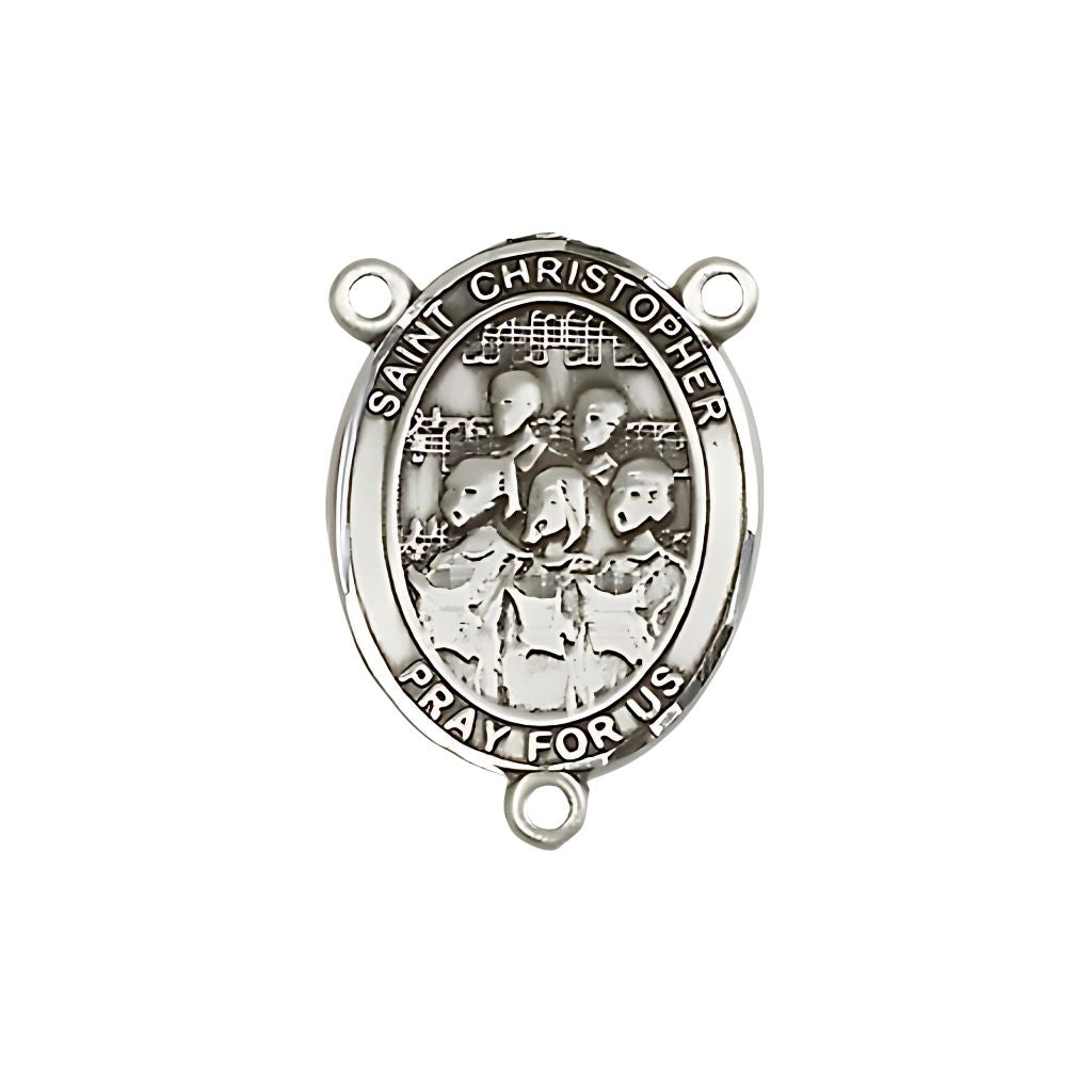 Bliss St. Christopher Choir Engravable Rosary Centerpiece, Measures 3/4-inch by 1/2-inch, available in pewter, sterling silver, 14kt gold-filled and 14kt gold.