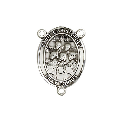 St. Christopher Choir Engravable Rosary Centerpiece, Measures 3/4-inch by 1/2-inch, available in pewter, sterling silver, 14kt gold-filled and 14kt gold, Bliss Manufacturing