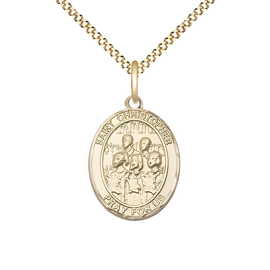 Bliss St. Christopher Choir 14kt Gold-filled Oval Medal with  Gold-plated Chain in a Gift Box, Measures 1-inch tall by 3/4-inch wide.