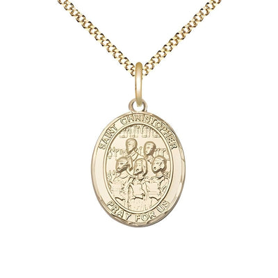St. Christopher Choir 14kt Gold-filled Oval Medal with Gold-plated Chain in a Gift Box, Measures 1-inch tall by 3/4-inch wide, Bliss Manufacturing