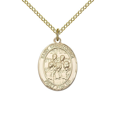 St. Christopher Choir 14kt Gold-filled Oval Medal with Gold-filled Chain in a Gift Box, Measures 1-inch tall by 3/4-inch wide, Bliss Manufacturing
