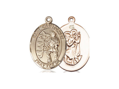 St Christopher Karate Catholic Patron Saint Medal, 14kt gold, Bliss Manufacturing