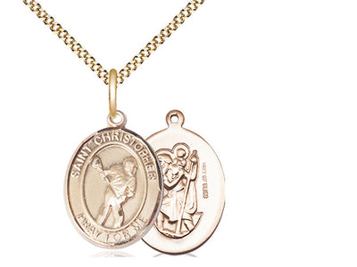 Saint Christopher Lacrosse Catholic Patron Saint Medal, gold-filled, Bliss Manufacturing