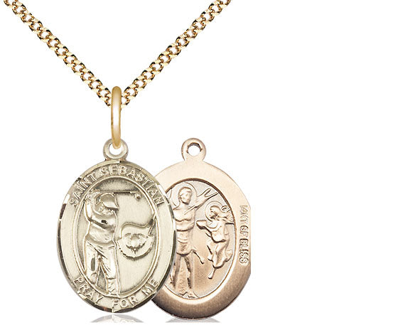 Bliss Medium 14Kt Gold Filled St. Sebastian / Golf on a 18 inch Gold Plate Light Curb Chain