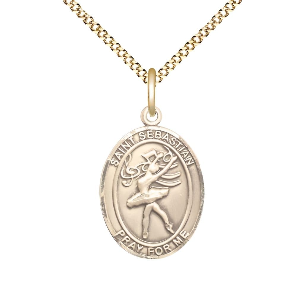 St. Sebastian Dance 14kt Gold-filledOval Medal with Gold-plated Curb Chain, Measures 3/4-inch x 1/2-inch, Made in USA by Bliss