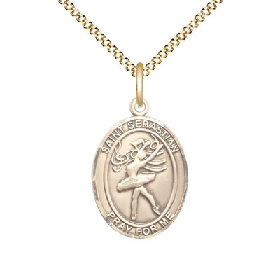 St. Sebastian Dance 14kt Gold-filledOval Medal with Gold-plated Curb Chain, Measures 3/4-inch x 1/2-inch, Bliss Manufacturing