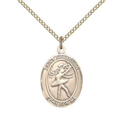 St. Sebastian Dance 14kt Gold-filledOval Medal with Gold-filled Curb Chain, Measures 3/4-inch x 1/2-inch, Bliss Manufacturing