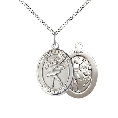 St. Sebastian Dance Sterling Silver Oval Medal with Sterling Silver Curb Chain, Measures 3/4-inch x 1/2-inch, Bliss Manufacturing