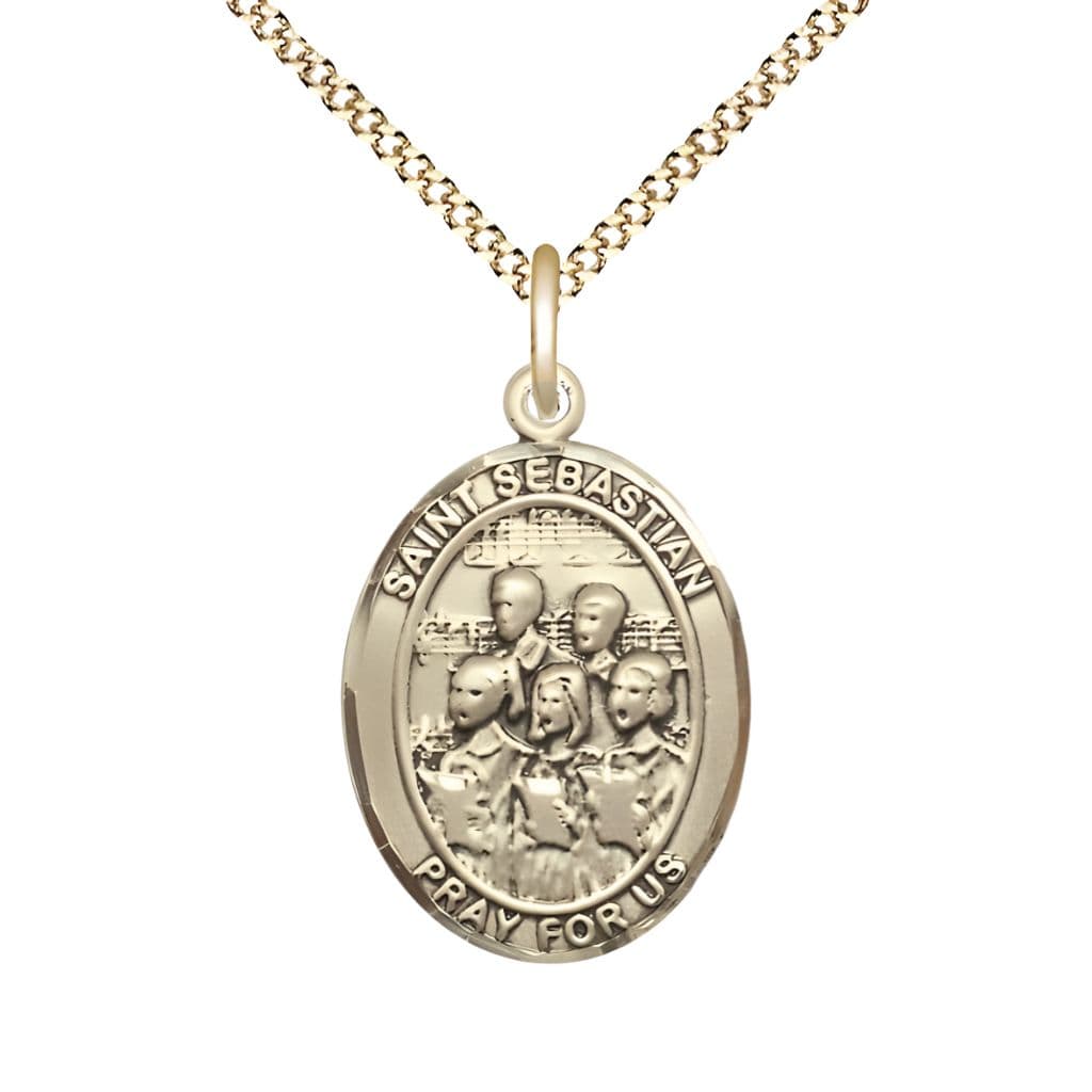 St. Sebastian Choir 14kt Gold-filled Oval Medal with Gold-plated Chain, Measures 1-inch x 3/4-inch, Made in USA by Bliss