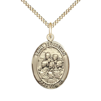 St. Sebastian Choir 14kt Gold-filled Oval Medal with Gold-plated Chain, Measures 1-inch x 3/4-inch, Bliss Manufacturing