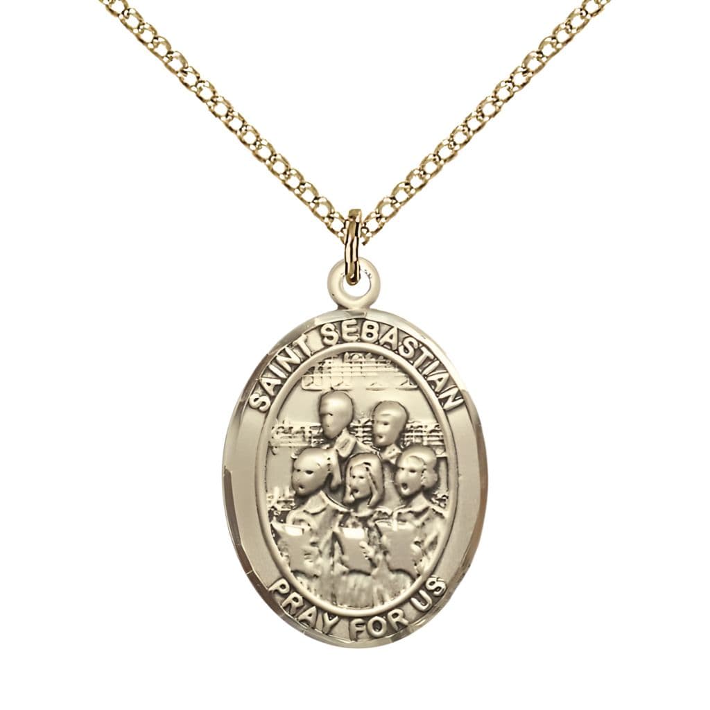 St. Sebastian Choir 14kt Gold-filled Oval Medal with Gold-filled Chain, Measures 1-inch x 3/4-inch, Made in USA by Bliss