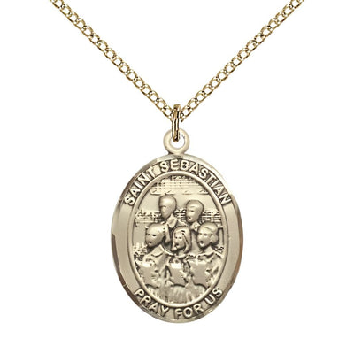 St. Sebastian Choir 14kt Gold-filled Oval Medal with Gold-filled Chain, Measures 1-inch x 3/4-inch (view 4), Bliss Manufacturing