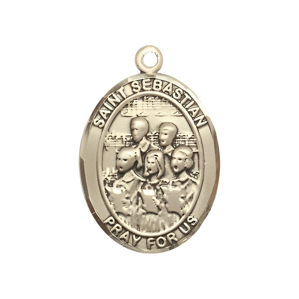 St. Sebastian Choir 14kt Gold Oval Medal with 14kt Gold Chain, Measures 3/4-inch x 1/2-inch, Made in USA by Bliss