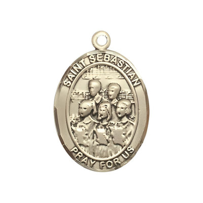 St. Sebastian Choir 14kt Gold Oval Medal with 14kt Gold Chain, Measures 3/4-inch x 1/2-inch, Bliss Manufacturing