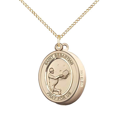 Medium Male Pickleball with St. Sebastian on back 14kt Gold Oval Medal Pendant, Deluxe Gift Box