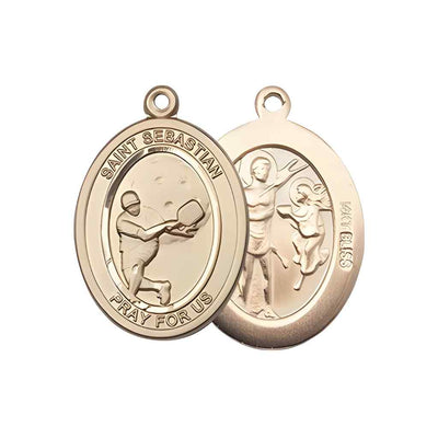 Medium Male Pickleball with St. Sebastian on back 14kt Gold Oval Medal Pendant with 14kt Gold Chain, Deluxe Gift Box