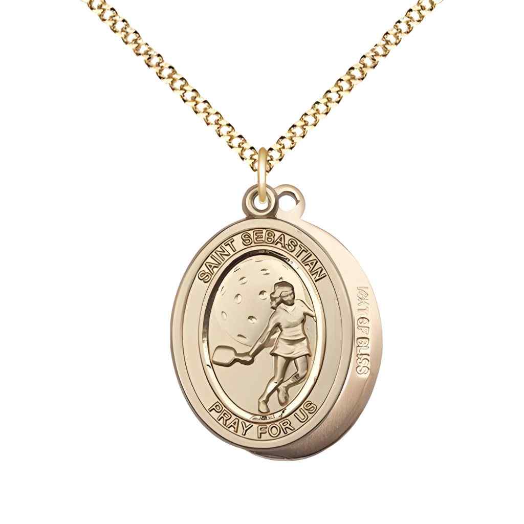 St. Sebastian Gold-filled Female Pickleball Medal Necklace