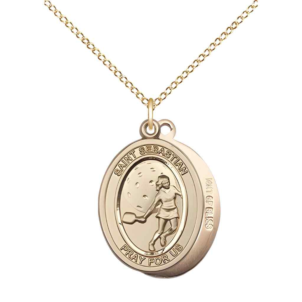 St. Sebastian Gold-filled Female Pickleball Medal Necklace