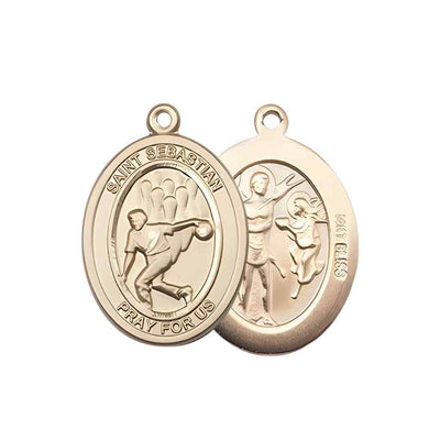 Medium Bowling | Male Bowlers with St. Sebastian on back 14kt Gold Oval Medal Pendant, Deluxe Gift Box