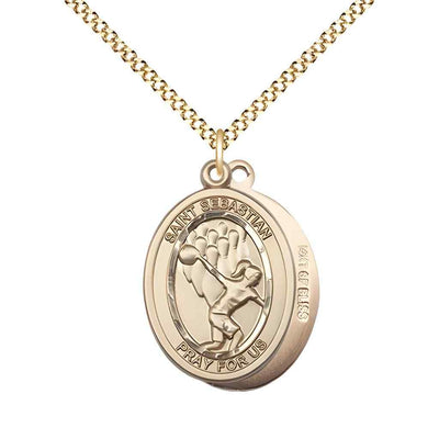Medium Bowling | Female Bowlers with St. Sebastian on back 14kt Gold-filled Oval Medal Pendant with Gold-plated Chain, Deluxe Gift Box
