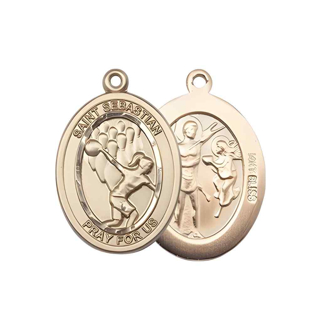 Medium Bowling | Female Bowlers with St. Sebastian on back 14kt Gold Oval Medal Pendant, Deluxe Gift Box