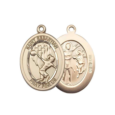 Medium Bowling | Female Bowlers with St. Sebastian on back 14kt Gold Oval Medal Pendant, Deluxe Gift Box