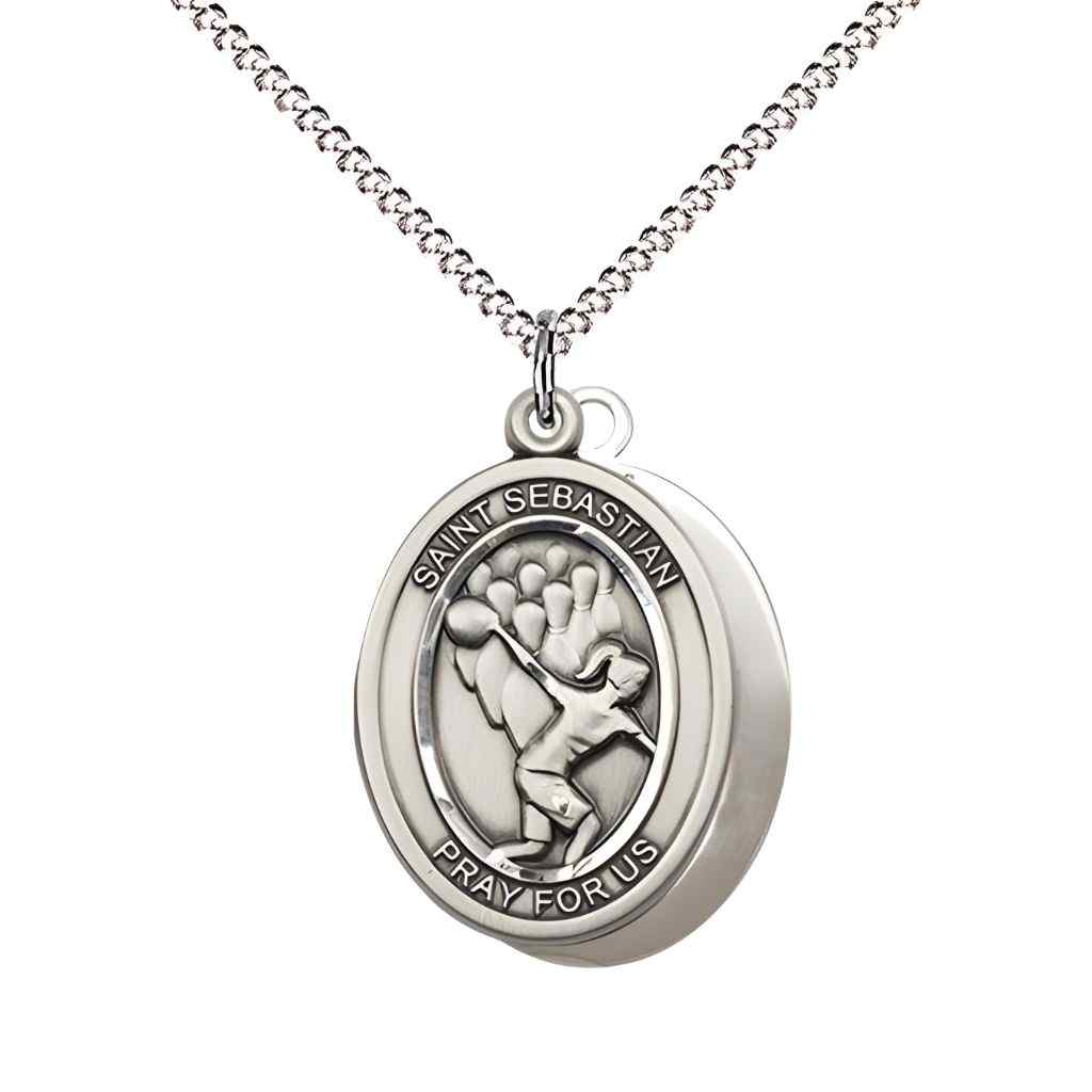 St. Sebastian Pewter Bowling | Female Bowlers Medal Necklace