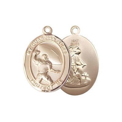Guardian Angel Football 14kt Gold Oval Medal Pendant, Measures 3/4-inch tall by 1/2-inch wide, Bliss Manufacturing