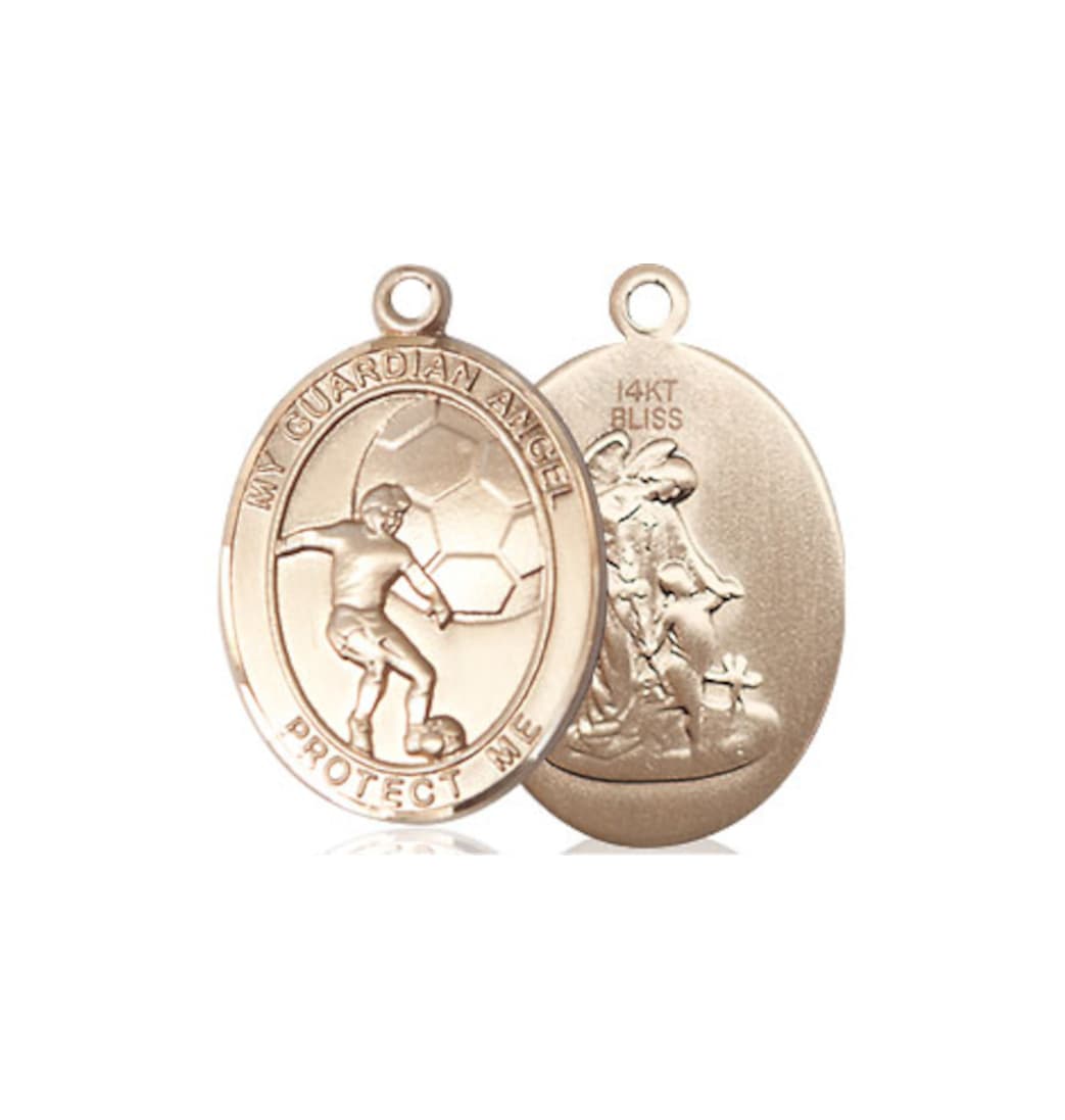 medium bliss manufacturing guardian angel soccer 14kt gold oval medal,