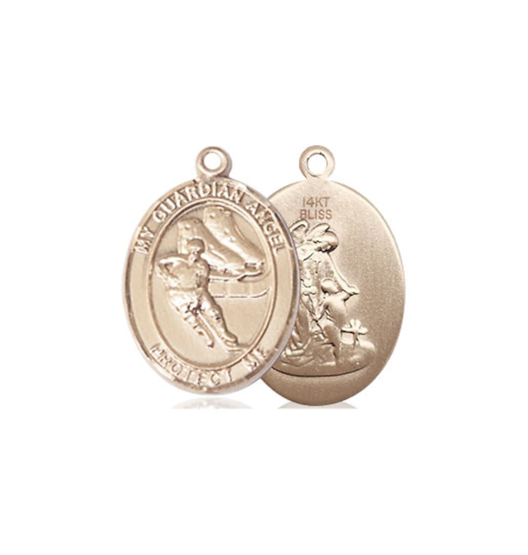 Bliss Manufacturing Guardian Angel Ice Hockey 14kt Gold Oval Medium Medal,