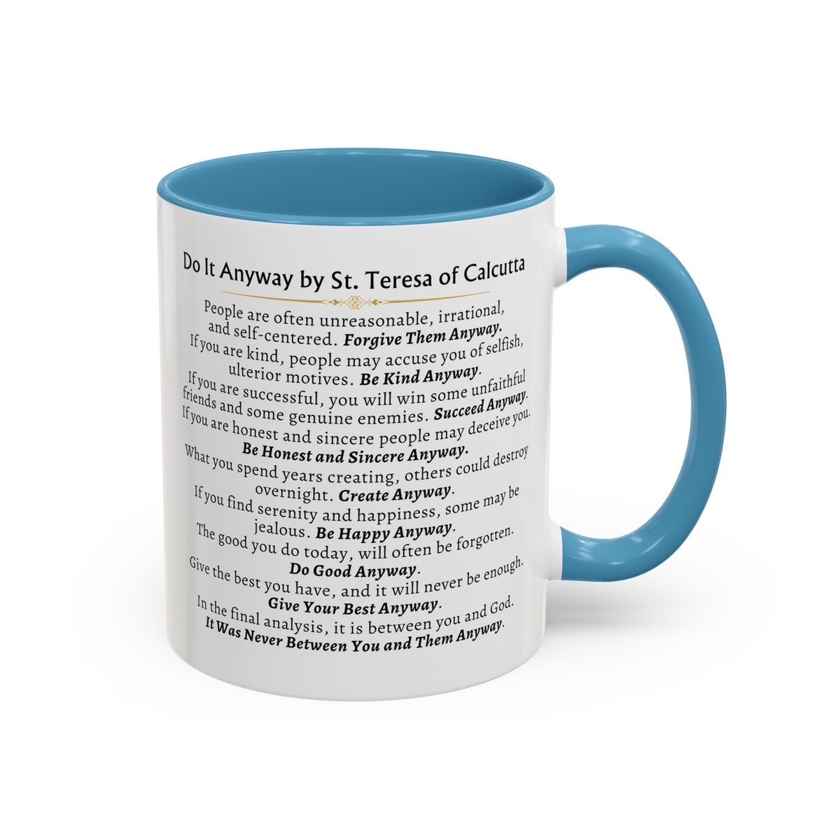 St. (Mother) Teresa "Do It Anyway" Prayer Card Devotional Coffee Mug - 11oz Accent Cup