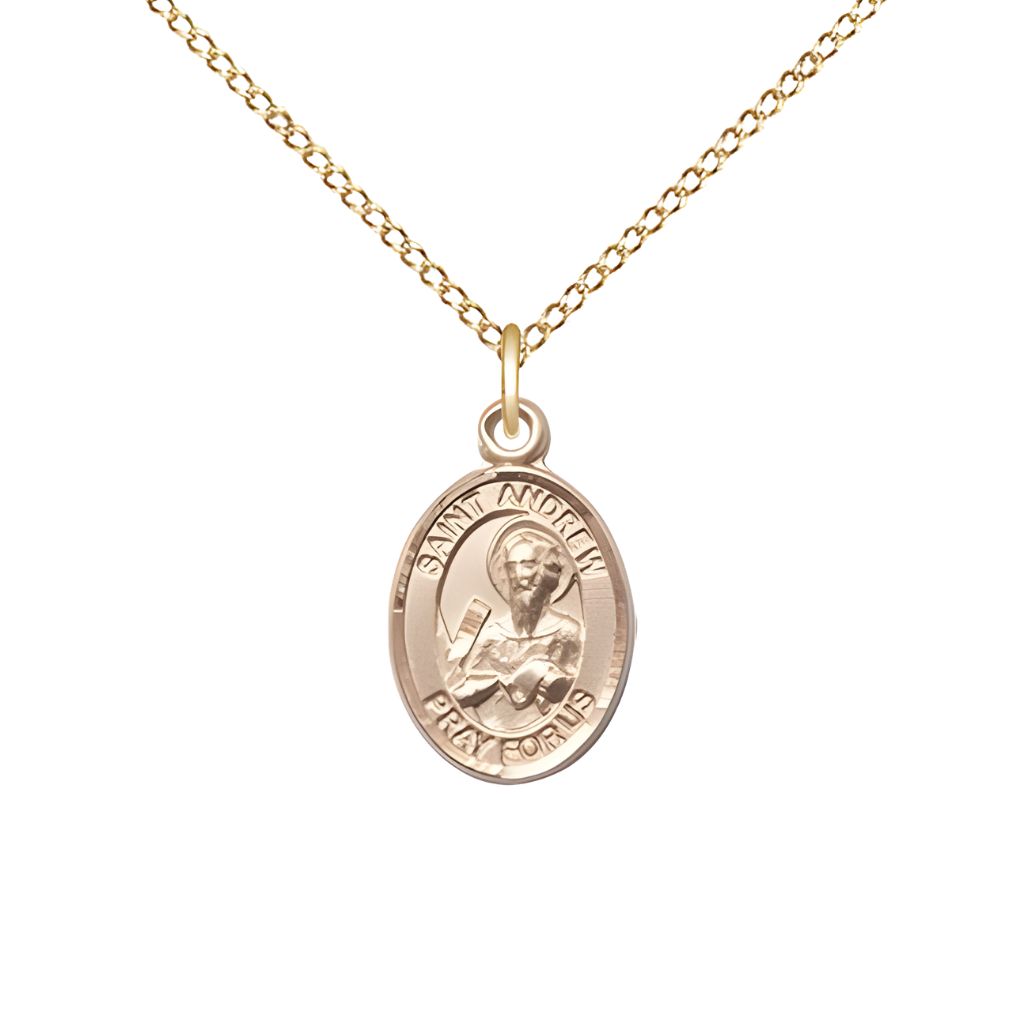 Saint Andrew the Apostle 14kt Gold-filled Pendant Necklace with Gold-filled Light Curb Chain