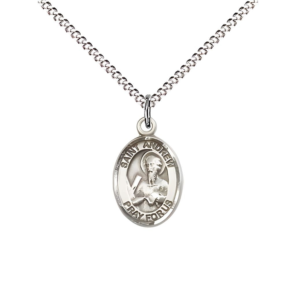 Pewter Saint Andrew the Apostle Pendant Necklace with Plated Light Curb Chain