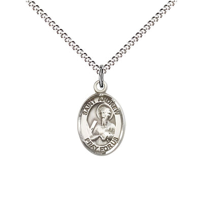 Pewter Saint Andrew the Apostle Pendant Necklace with Plated Light Curb Chain
