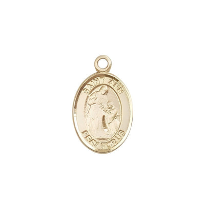 St. Ann 14kt Gold Oval Small Children Medal, Measures 1/2-inch tall by 1/4-inch wide. Deluxe Gift Box, Bliss Manufacturing