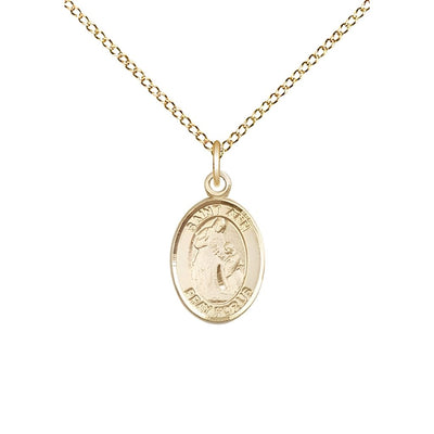 St. Ann 14kt Gold Oval Small Children Medal with 14kt Gold Chain, Measures 1/2-inch tall by 1/4-inch wide. Deluxe Gift Box, Bliss Manufacturing