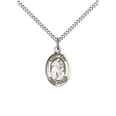 St. Ann Engravable Small Children Pewter Medal with Rhodium-plated Chain, Measures 1/2-inch tall by 1/4-inch wide. Deluxe Gift Box, Bliss Manufacturing